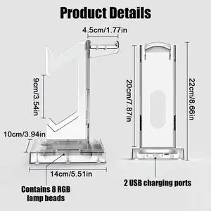 RGB Gamepad Rack Stand with 2 USB Charging Ports & Type-C Controller Holder Headset Stand Desktop Stand for Portal/PS5/Xbox