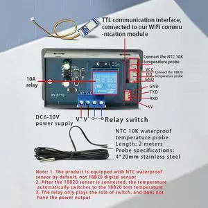 ST10/ST10-W Remote Control Thermostat Cooling Heating 10A 6-30V Temperature Controller Module with Waterproof Probe Digital