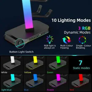 3 in 1 Headphone and Controller Stand 2 X Type-C & 1 X USB 2.0 Universal Organizer RGB for Switch/Headphones/Controller