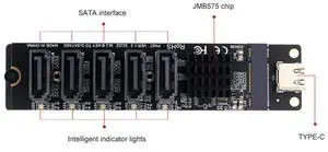 Type C To 5-Port SATA 3.0 Adapter Card 6Gbps JM575+JMS580 Chip USB C To SATA 3.0 Expansion Card Plug and Play for PC Computer