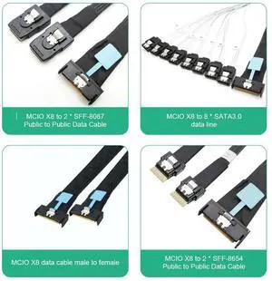 0.5M Cable Server Hard Drive Conversion Cable PCIe5.0 Slimline SAS MCIO 8I To 8*SATA Cable Slimline SAS MCIO 8I To 8*SATA Cord