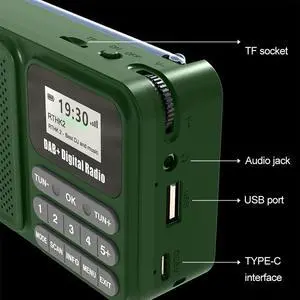 Portable DAB+ Digital Radio Bluetooth-Compatible Supports U Disk TF Card MP3 Play Emergency Radio Receiver Wireless Speaker