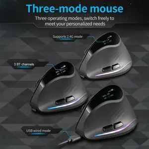 Vertical Wireless Mouse Tri-Mode BT+2.4GHz+Wired Laptops Computer PC Mice Adjustable DPI 7 Buttons for Laptop Desktop PC Macbook