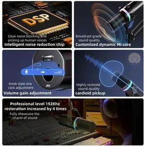 XLR/USB Dynamic Gaming Microphone RGB Dynamic Computer Microphone PC Mic for Studio Recording Streaming Content Creation