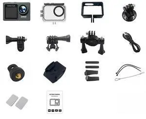 Dual Screen Camera 30m Waterproof Exercise Video Recorder 120° Wide Angle Sport Camcorder with Accessories Kit