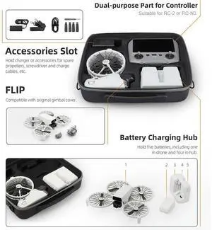 Portable Travel Shoulder Bag Shockproof Case Case Handbag for Flip Drone RC 2/RC-N3 and Batteries