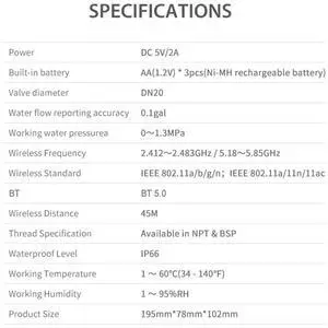 Water Flow Rate and Water Meter DN20 Wireless Control Valve IP66 Waterproof Home Water Management Device LCD Display