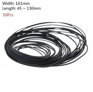 50Pcs/bag 1mm Width Universal Mix Cassette Tape Machine Belts Assorted Common Flat Rubber Belt 45-130mm for Recorder Walkman DVD