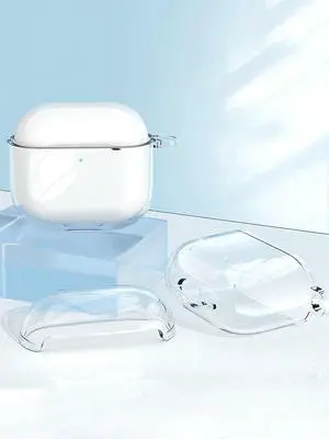 Transparent Protective Case Cover Shockproof TPU Transparent Case with Carabiner Clear Cover Case Anti-fall for AirPods 4 (2024)