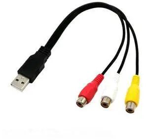 1pc USB Male Plug To 3 RCA Female Adapter Audio Converter Video AV A/V Cable USB to RCA Cable for HDTV TV Television Wire Cord