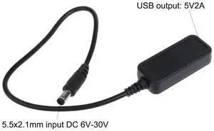 DC 5.5mm x 2.1mm Male Adapter to USB Type A Female Extension Power Cable 6V-30V Input 5V2A Output USB Charger Adapter