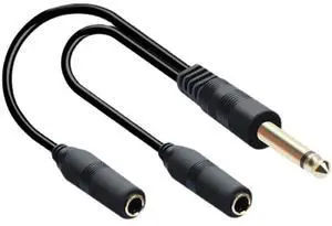 6.35 Mm Male To 2 6.35 Mm Female Adapter Cable 1/4 6.35mm Plug To Dual 6.35mm Jack Y Splitter Stereo Audio Cord