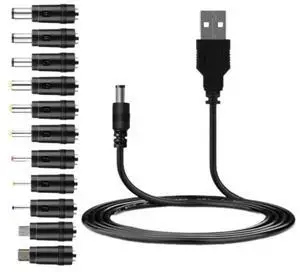 Universal USB to 5V DC Power Cord Charging Cable 5.5x2.1mm Jack With 12 Interchangeable Plug Adapter Micro USB MINI