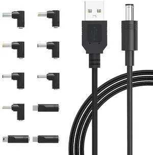 Universal USB to 5V DC Power Cord Charging Cable 5.5x2.1mm Jack With 10 Interchangeable Plug Adapter mini Micro USB Type-C