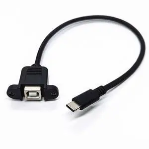0.3m USB 2.0 B Female to Type-C 3.1 Male Cable for Printer Computer Case Panel Installation With Screw Hole Connector 0.3m USB 2.0 B Female to Type-C 3.1 Male Cable for Printer Computer Case Panel Installation With Screw Hole Connector