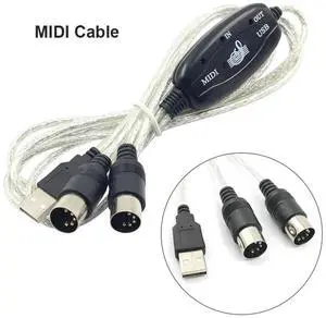 Professional MIDI Cable USB IN-OUT PC to Music Electronic Keyboard Adapter Cord