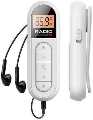 FM Radio Backlight LCD Display Mini Pocket Clip Radio with 3.5mm Headphones Stereo Radio 76-108MHZ for Walk Jogging Camping