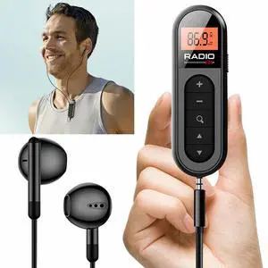 Mini Pocket FM Radio Rechargeable Lavalier Radio with Backlight LCD Display Stereo Radio 3.5mm Headphone Jack for Meeting Sports