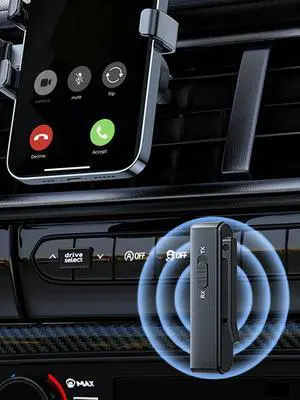 BT 5.3 Portable Audio Adapter with Mic Mini Car Audio Connector Low Latency Wireless Transmitter for Music Streaming in Vehicles