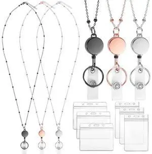 Retractable Badge Reel Lanyard ID Badge Holder Multi-Function Name Badge Holder Water Resistant Lanyard Necklace for Women Girls