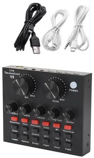 V8 Audio External USB Headset Microphone Live Broadcast Sound Card for Mobile Phone Computer PC USB External Sound Card