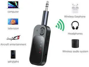 BT5.4 Audio Transmitter Receiver 3.5mm AUX Hifi Wireless Adapter Low Latency 2 In 1 BT Transmitter for TV Car PC Headphones