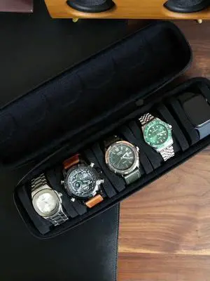 5 Slots Watch Travel Case Roll Soft Foam Pillows Hard Watch Box Organizer Watch Case Fit Up To 61mm Face Size Watch