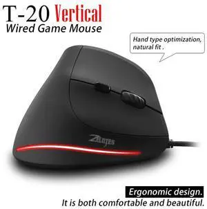 ZELOTES T20 Wired Vertical Rechargeable Ergonomic 3200 DPI USB Optical Mouse