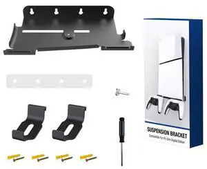 Wall Mount Bracket Game Console Base Stand Holder with 2 Controller Mounts Vertical Stand Display Stand Base for Slim