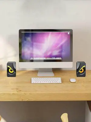 Computer Speakers with RGB Lights Mini Desktop Speaker Wired Volume Control Subwoofer Speaker for PC Computer Laptop
