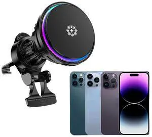 15W Magnetic Car Mount Charger Air Vent Wireless Charging Fast Charger Car Phone Holder Cooling Mount for 16/15/14/13/12