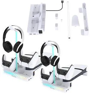 Dual Controller Charging Rack Wear Resist Headphone Stand Console Headset Holder Compatible with Play Station 5 Console