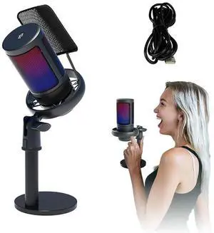 USB Condenser Microphone RGB Computer Microphone with Pop Filter for Studio Recording Streaming Content Creation