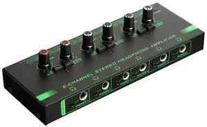 4/6 Channels l Stereo Audio Amplifier Volume Control Ultra Low-Noise Audio Mixer In-Ear Monitoring System 6.35/3.5mm Input