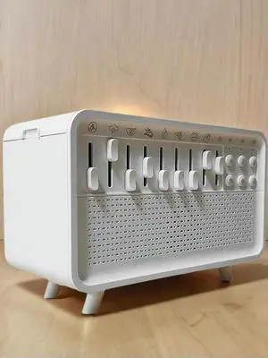 White Noise Sound Machine Flame Air Diffuser Humidifier with 8 Nature Sounds Night Light BT Speaker Aroma Diffuser for Bedroom