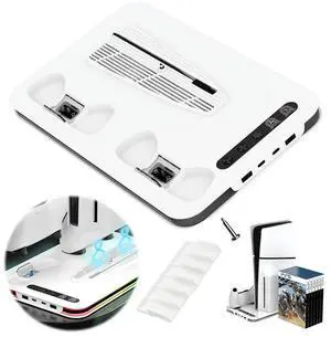 Cooling Fan Station with Dual Controller Charger 3 Level Fan RGB Light Cooling Stand for 5/Slim/Pro Accessories