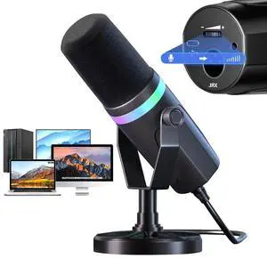 USB XLR Dynamic Gaming Microphone RGB PC Computer Gaming Mic for Studio Recording Streaming Content Creation