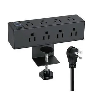 Desktop Clamp Mount USB Power Socket Removable Desktop Mount Multi-Outlets 8/6 AC Outlet and 6.6ft Cord Fit 1.6in Tabletop Edge