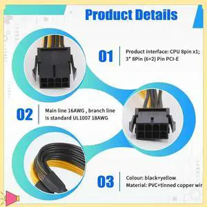 ATX 12V CPU 8 Pin To 3X 8Pin (6+2) Pin PCI-E Male Splitter Power Extension Adapter Cable For Graphics Card