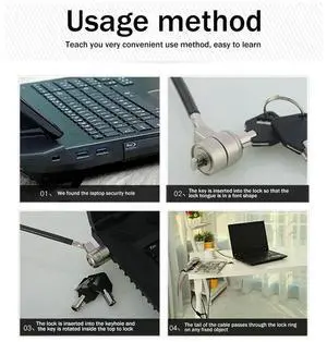 Laptop Computer Lock Laptop Lock Anti-Theft Lock Universal Retractable Spring Rope Steel Cable Key Computer Lock