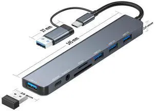 USB Docking Station 4 USB Multi-Port Adapter With PD100W,SD/TF,Audio3.5, For Laptops, Tablets And Phones