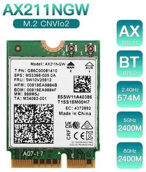 AX211NGW 6E M.2 Key E Cnvio2 Dual Band 2.4Ghz/5Ghz Wireless Network Card Accessories Kit 802.11Ac Bluetooth 5.2 Adapter