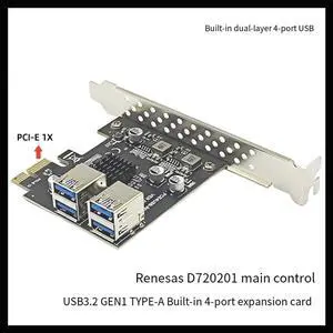 USB3.2 GEN1 PCIE Expansion Card 4 Port USB-A 5Gbps Expansion Card Adapter Riser for WIN7/10/11 LINUX