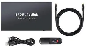 Fiber Switcher Spdif Toslink Optical Digital Audio Splitter 3 In1 Out Withir Remote Control Optical Cable
