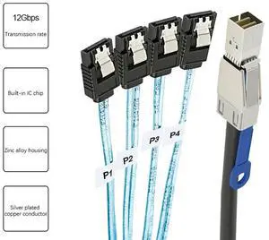 Mini SAS HD SFF-8644 To 4 X SATA 7Pin Hard Disk Cable 12Gbps Server External Hard Disk High-Speed Cable 3.33TF/1M