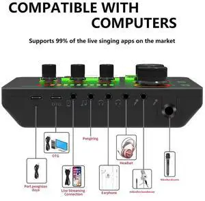 V8S PRO Changing Sound Card Live Cards Computer PC Mixing Console Professional Studio Recording Kit Podcast Voice