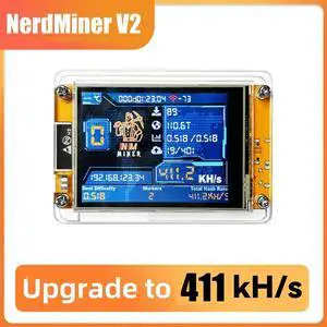NMMiner NerdMiner V2 411KH/S Hashrate ESP32 2.8 Inch Display BTC Solo Lottery Miner Bitcoin Crypto Lottery Miner