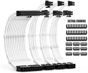 PSU Cable Extensions Kit 30CM With Cable Combs Extension Power Supply Cable 24Pin 8Pin(4+4) 8Pin(6P+2P) For ATX Power
