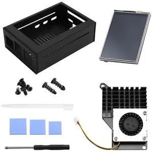 3.5 Inch MHS Touch Screen for Raspberry Pi 5, with l Case and Active Cooler Black Radiator