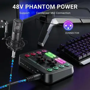 48V X1PRO Bluetooth Audio Mixer with M8 Microphone Voice Changer for Singing Audio Card Recording Game Audio Mixer